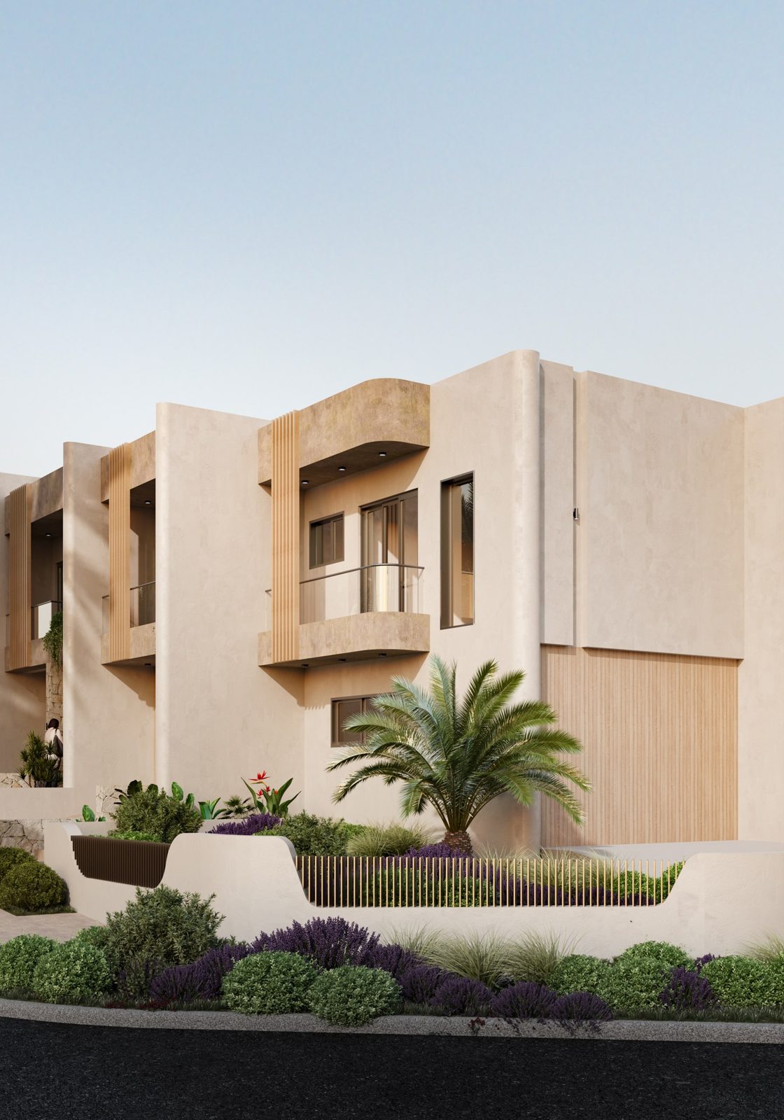 Maison Seven facade detail with natural stone